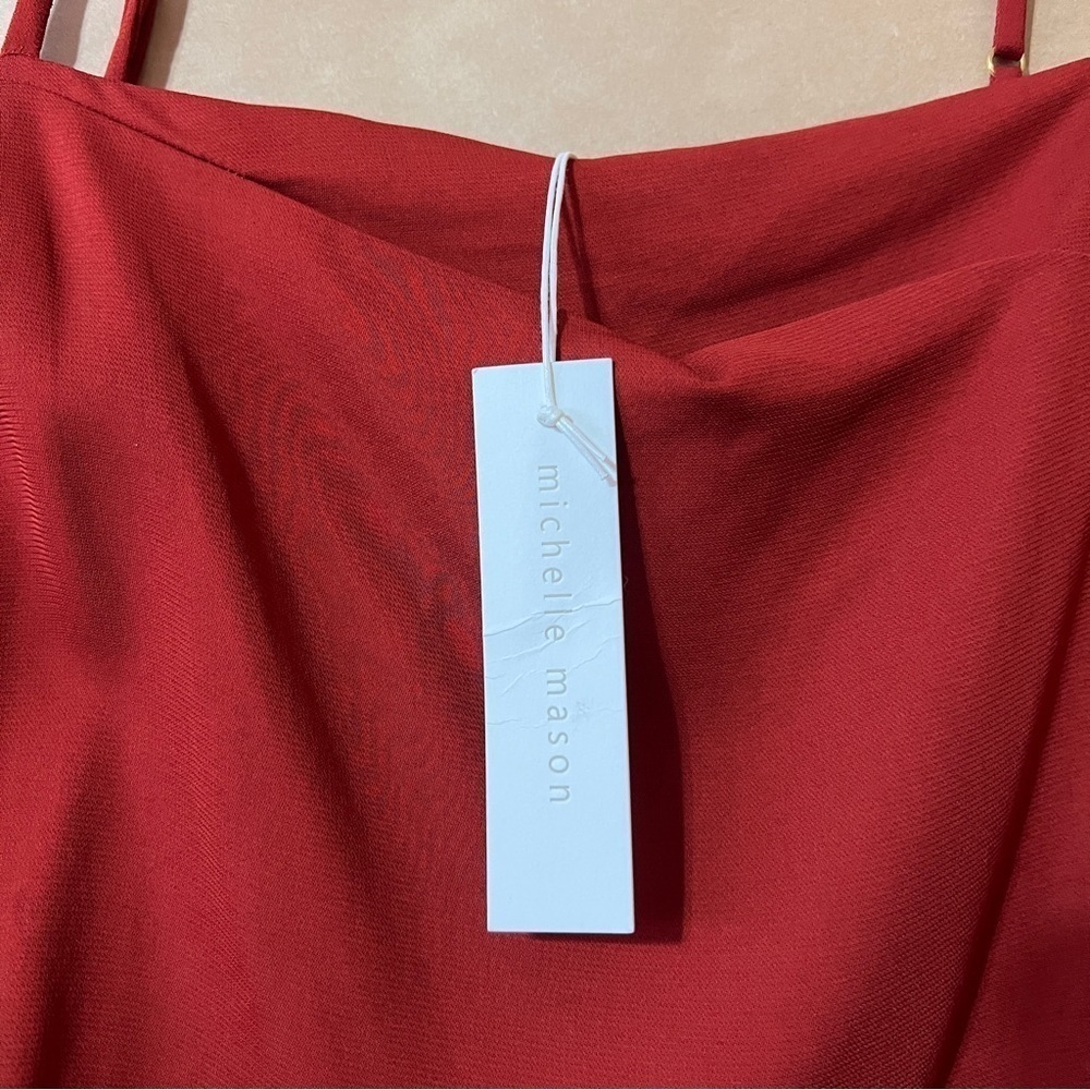 Michelle Mason | NWT Asymmetrical Strap Jumpsuit Drape Overlay Size 4 - Picture 5 of 14